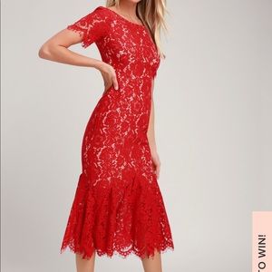 Lulu’s Red Lace Dress Midi